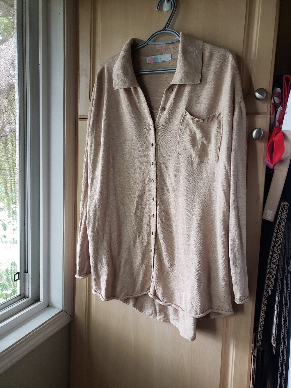 Free People Beige Button-Down Collared Women's Top